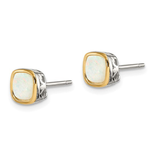 14KY & Sterling Silver Opal Earrings