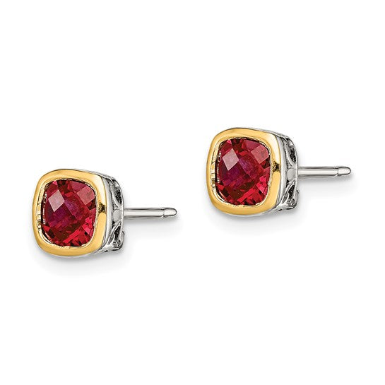 14KY & Sterling Silver Lab Created Ruby Earrings