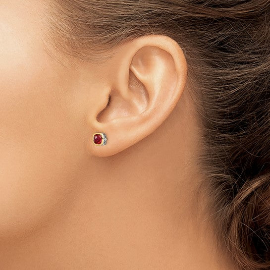14KY & Sterling Silver Lab Created Ruby Earrings