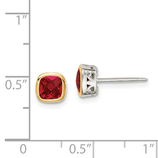 14KY & Sterling Silver Lab Created Ruby Earrings