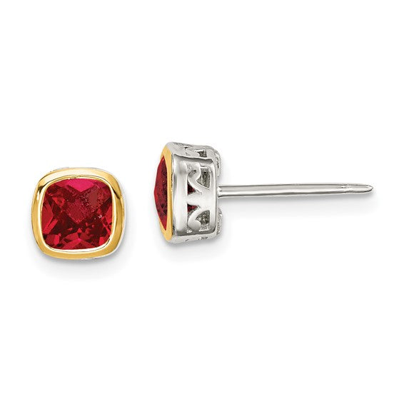 14KY & Sterling Silver Lab Created Ruby Earrings