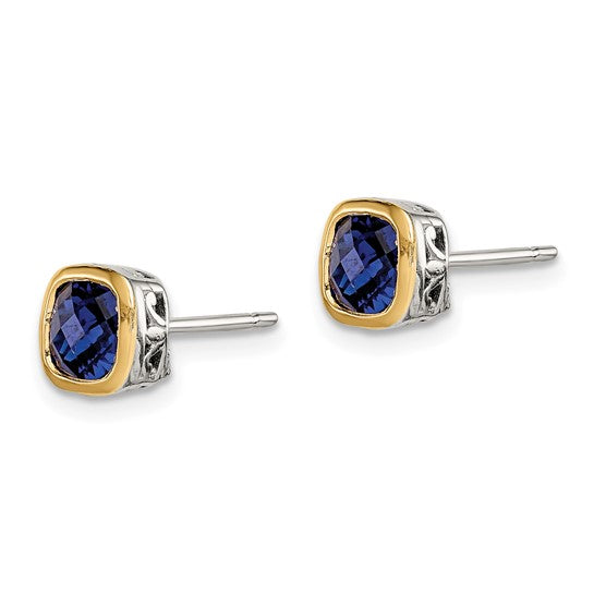 14KY & Sterling Silver Lab Created Sapphire Earrings