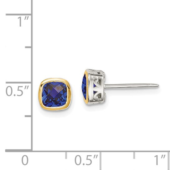 14KY & Sterling Silver Lab Created Sapphire Earrings