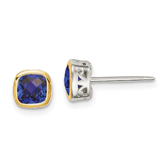 14KY & Sterling Silver Lab Created Sapphire Earrings