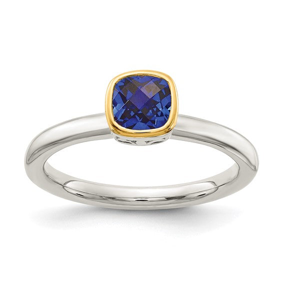 14KY and Sterling Silver Lab Created Sapphire Ring