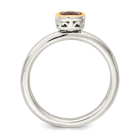 14KY and Sterling Silver Lab Created Ruby Ring