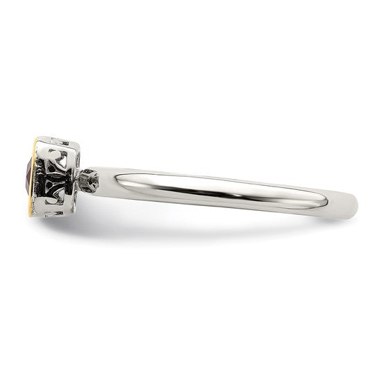 14KY and Sterling Silver Lab Created Ruby Ring