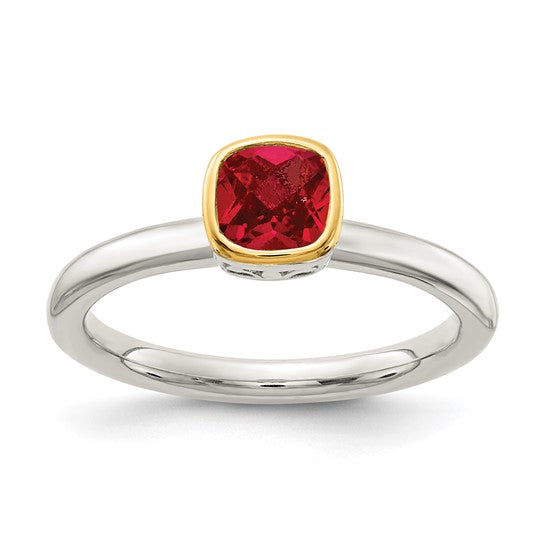 14KY and Sterling Silver Lab Created Ruby Ring