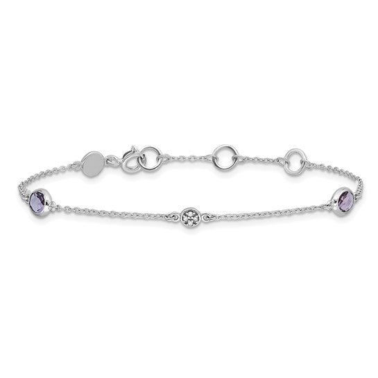 Amethyst & Diamond Bezel Station Bracelet