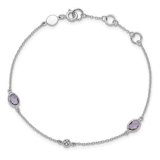 Amethyst & Diamond Bezel Station Bracelet
