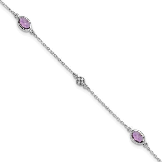 Amethyst & Diamond Bezel Station Bracelet