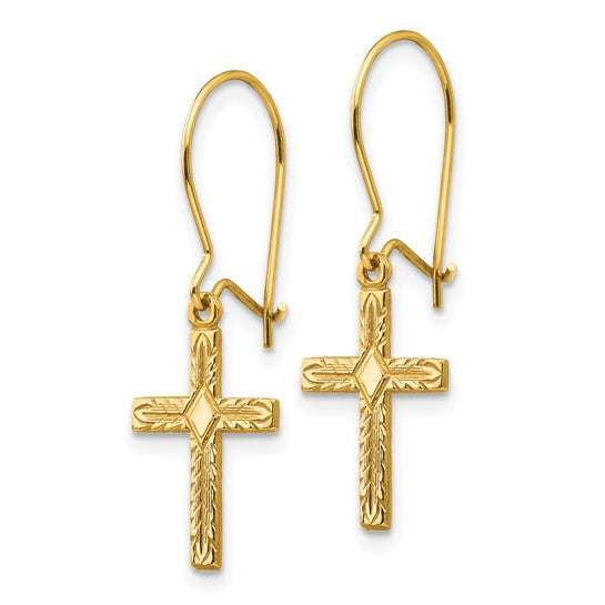 14K Engraved Cross Earrings