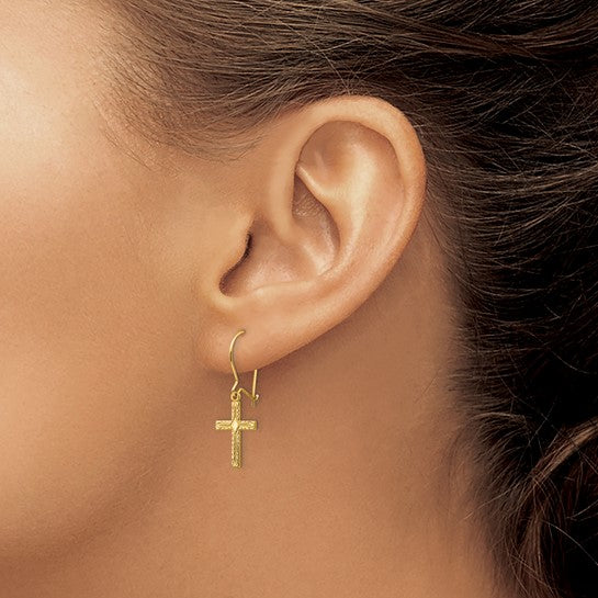 14K Engraved Cross Earrings