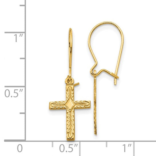 14K Engraved Cross Earrings