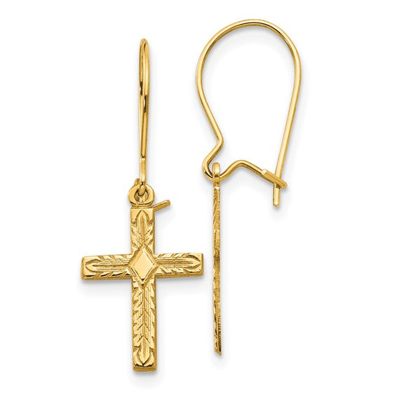 14K Engraved Cross Earrings