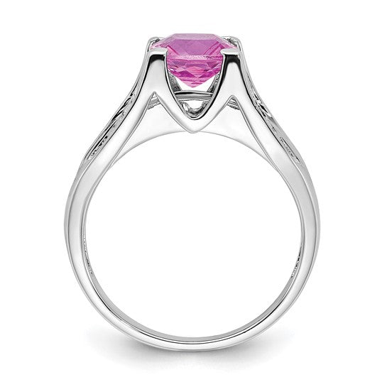 Sterling Silver Lab-Created Pink Sapphire & Diamond Ring