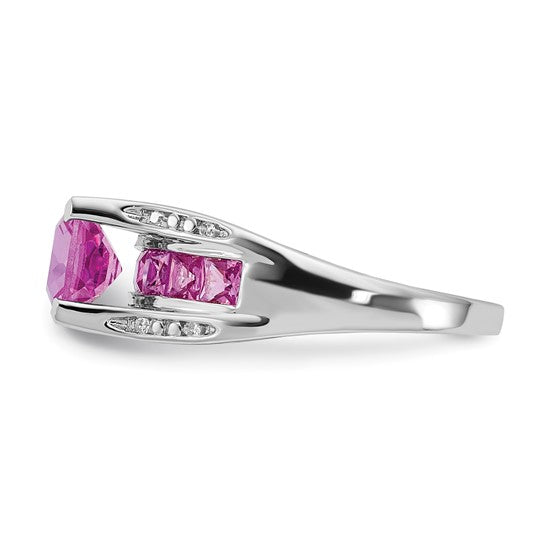 Sterling Silver Lab-Created Pink Sapphire & Diamond Ring