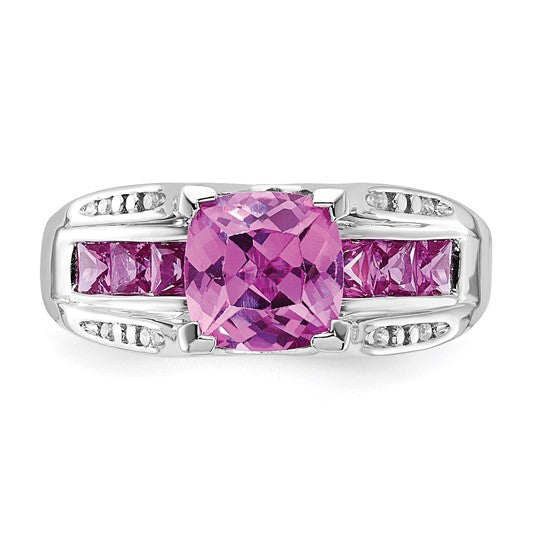 Sterling Silver Lab-Created Pink Sapphire & Diamond Ring