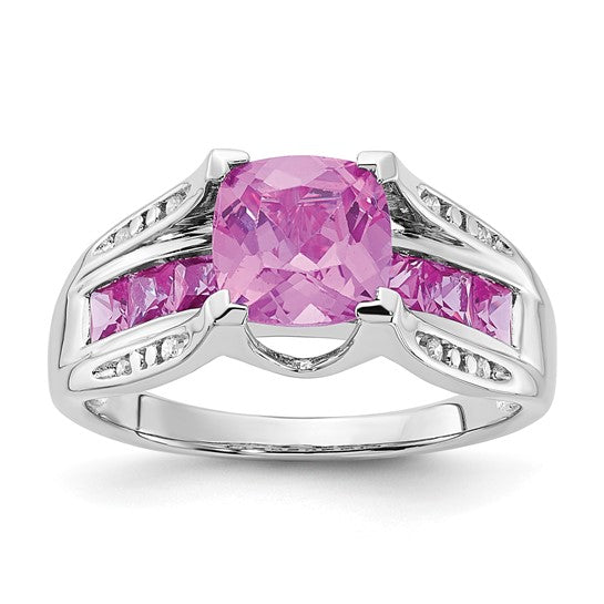 Sterling Silver Lab-Created Pink Sapphire & Diamond Ring