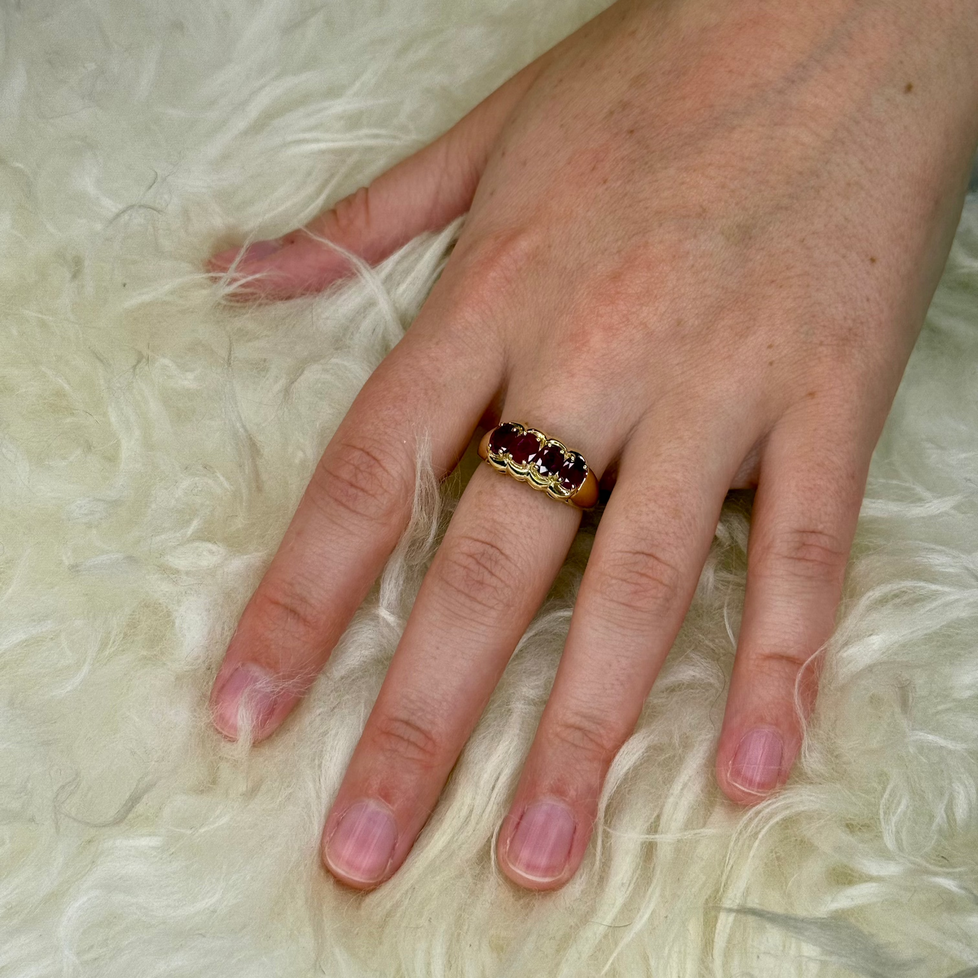 Estate Ruby Ring (4 Stone, Oval Band)