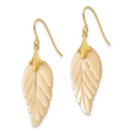 14K Madi K Mother of Pearl Leaf Dangle French Hook Earrings