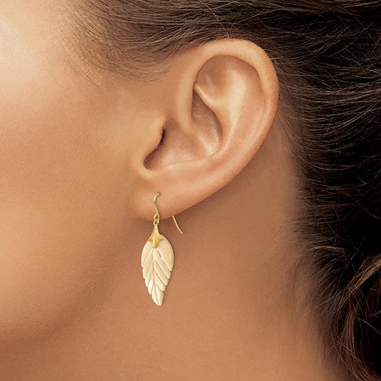14K Madi K Mother of Pearl Leaf Dangle French Hook Earrings