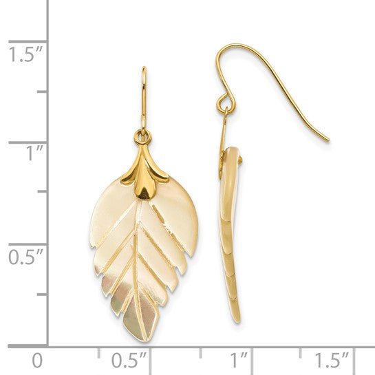 14K Madi K Mother of Pearl Leaf Dangle French Hook Earrings