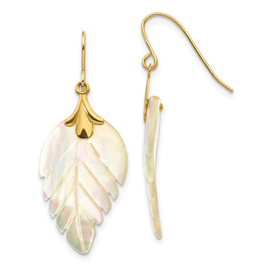 14K Madi K Mother of Pearl Leaf Dangle French Hook Earrings