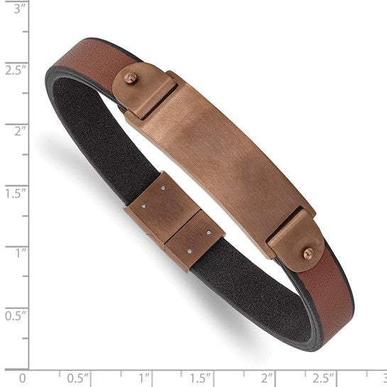 Stainless Steel & Leather Engravable ID Bracelet