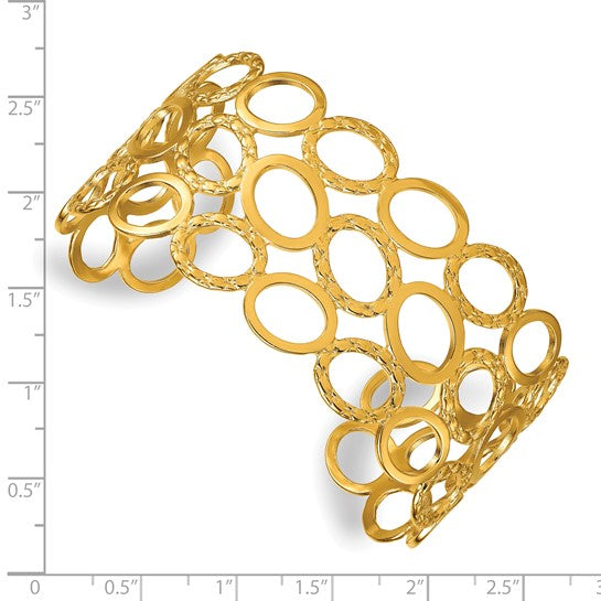 Chisel Stainless Steel Polished Yellow IP-plated Circle Wide Cuff Bangle