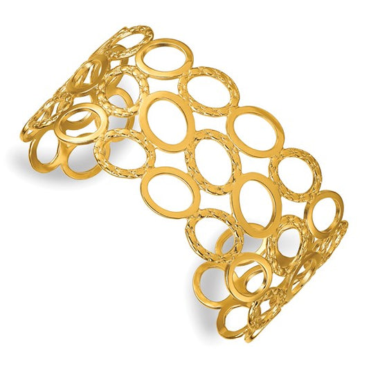 Chisel Stainless Steel Polished Yellow IP-plated Circle Wide Cuff Bangle