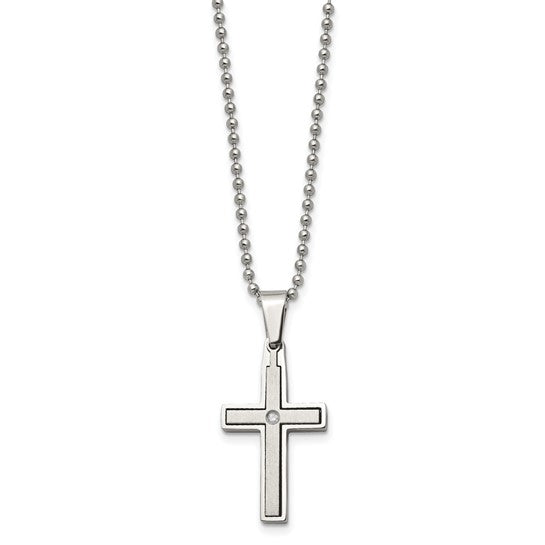 Stainless Steel Cross Necklace with Diamond Accent