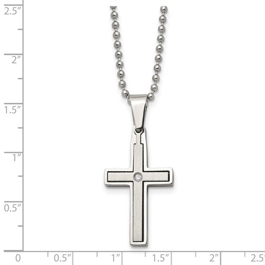 Stainless Steel Cross Necklace with Diamond Accent