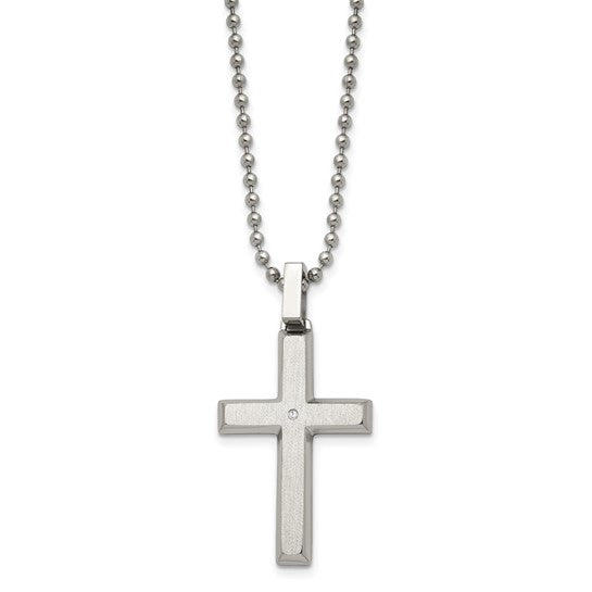 Stainless Steel Cross Necklace with Diamond Accent