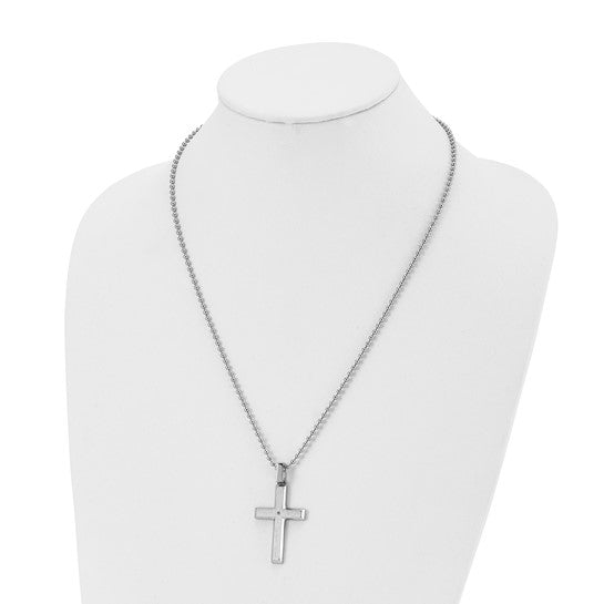 Stainless Steel Cross Necklace with Diamond Accent