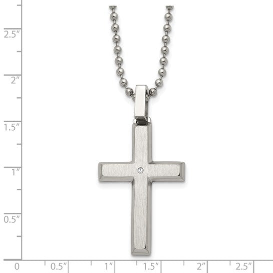 Stainless Steel Cross Necklace with Diamond Accent