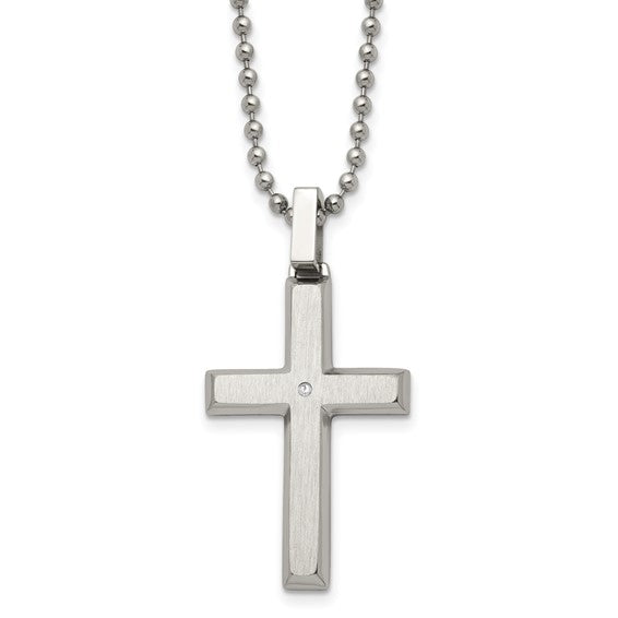 Stainless Steel Cross Necklace with Diamond Accent