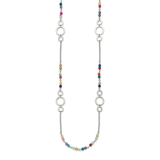 Chisel Multi-Color Agate Beaded Necklace with Polished Stainless Steel – 35.5"