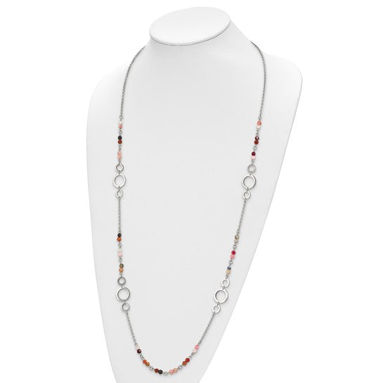 Chisel Multi-Color Agate Beaded Necklace with Polished Stainless Steel – 35.5"