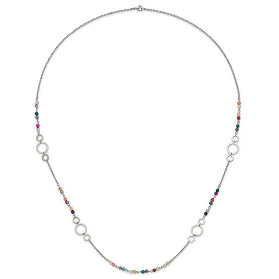 Chisel Multi-Color Agate Beaded Necklace with Polished Stainless Steel – 35.5"