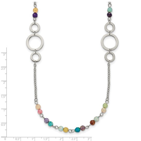 Chisel Multi-Color Agate Beaded Necklace with Polished Stainless Steel – 35.5"