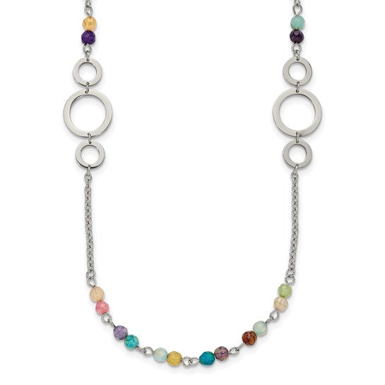 Chisel Multi-Color Agate Beaded Necklace with Polished Stainless Steel – 35.5"