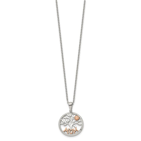Chisel Stainless Steel Rose IP MOM Tree Pendant on 20" Cable Chain with 2" Extension