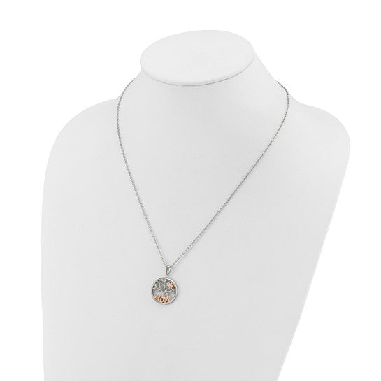 Chisel Stainless Steel Rose IP MOM Tree Pendant on 20" Cable Chain with 2" Extension