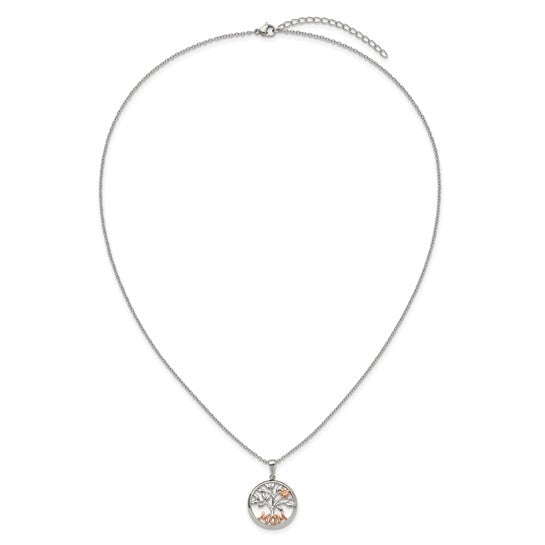 Chisel Stainless Steel Rose IP MOM Tree Pendant on 20" Cable Chain with 2" Extension