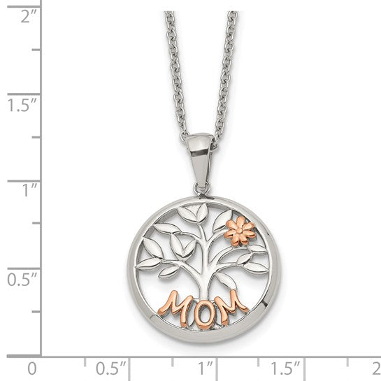 Chisel Stainless Steel Rose IP MOM Tree Pendant on 20" Cable Chain with 2" Extension