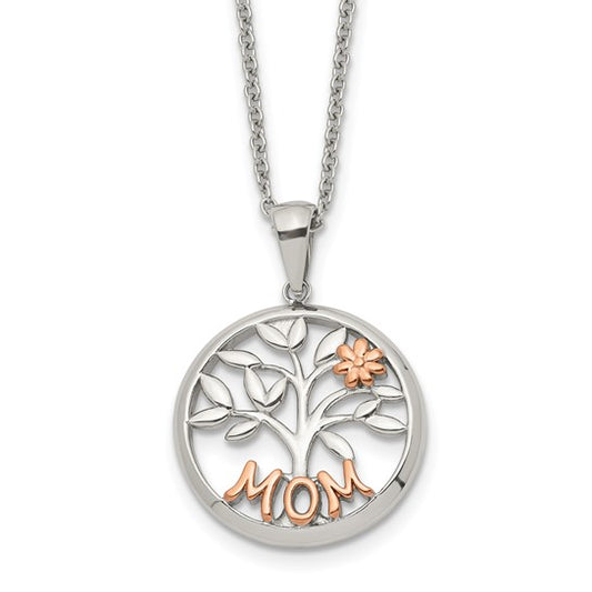 Chisel Stainless Steel Rose IP MOM Tree Pendant on 20" Cable Chain with 2" Extension
