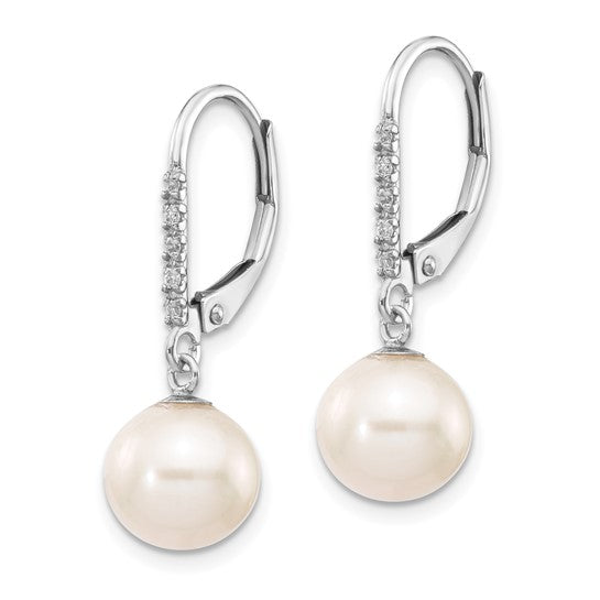 14KW Peal & Diamond Dangle Earrings