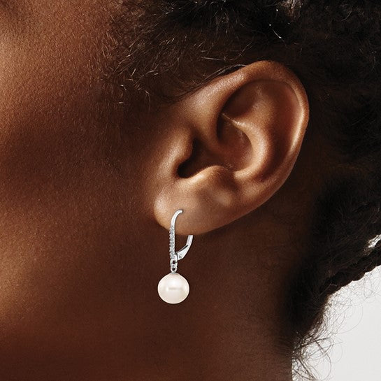 14KW Peal & Diamond Dangle Earrings