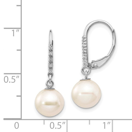 14KW Peal & Diamond Dangle Earrings